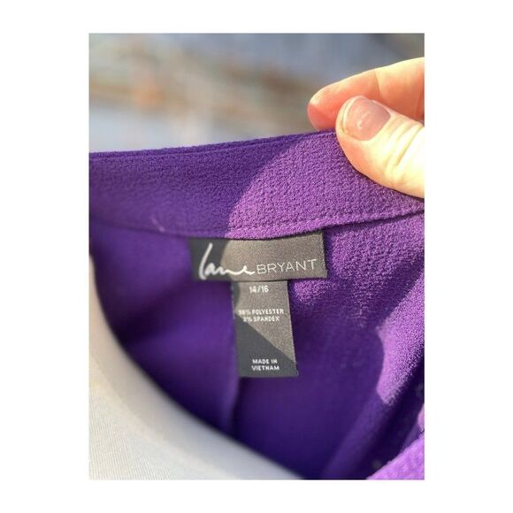 Lane Bryant Purple Midi Shift Dress V-Neckline Linen Cuffed Short Sleeve 14/16 - Picture 3 of 6